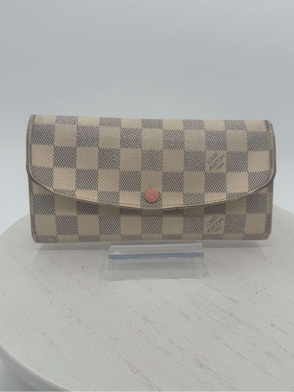 LOUIS VUITTON Damier Azur Emilie Wallet Rose Ballerine Pink w/ COA